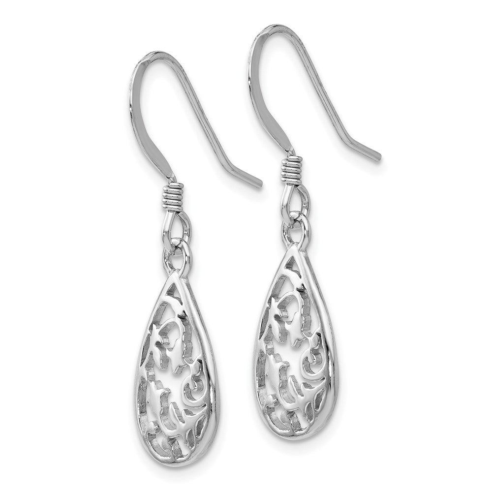 Sterling Silver Rhod-pltd  Polished Shepherd Hook Dangle Earrings