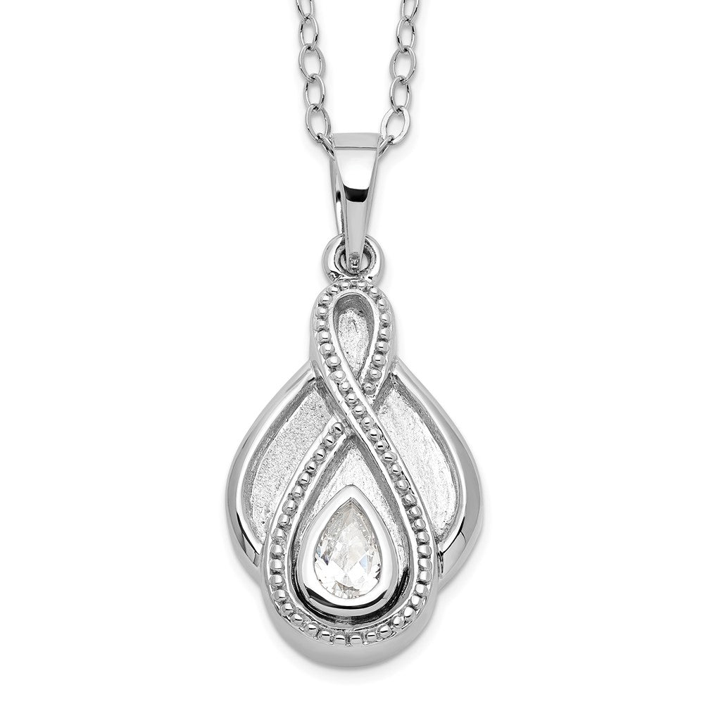 Sentimental Expressions Sterling Silver Rhodium-plated CZ Tear Of Strength Ash Holder 18 Inch Necklace 18 Inches