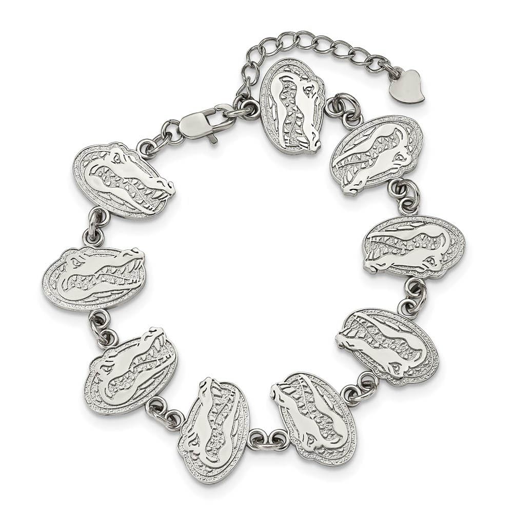 Stainless Steel LogoArt University of Florida Gator Link 7 inch Bracelet with 1.5 inch Extender QST515UFL