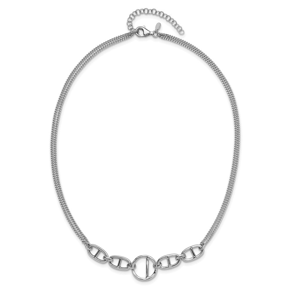 Sterling Silver Rh-plt Polish 2-strand Fancy w/1.75in ext Necklace