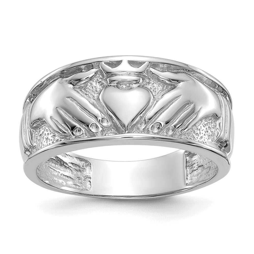 14k White Gold Men's Claddagh Band Size 10