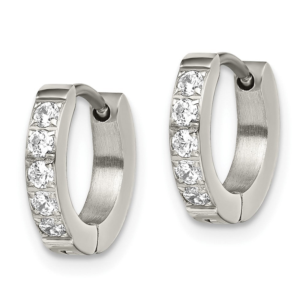 Stainless Steel Polished with CZ 2.5mm Hinged Hoop Earrings