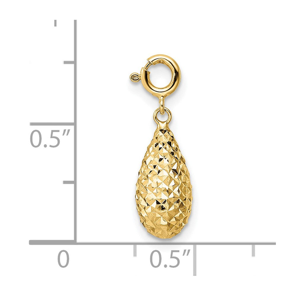 14K Diamond-cut Teardrop w/ Spring Ring Clasp Charm
