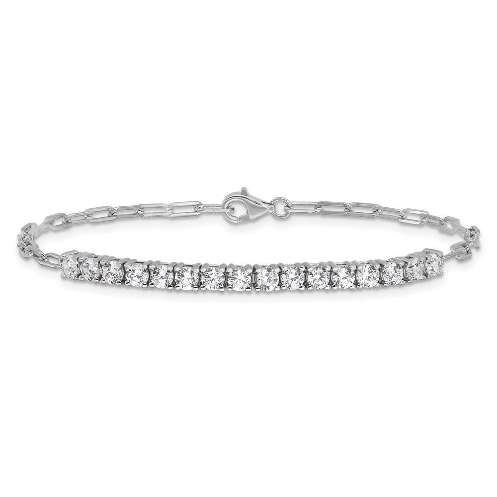 Sterling Shimmer Sterling Silver Rhodium-plated CZ 16 Stone 7 inch Paperclip Link Bracelet 7 inches