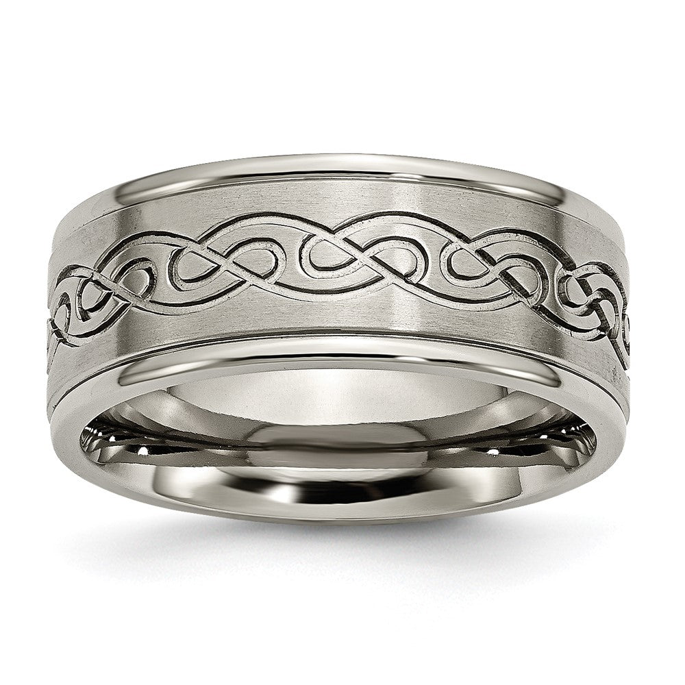 Titanium Brushed Center 9mm Scroll Design Band Size - 9