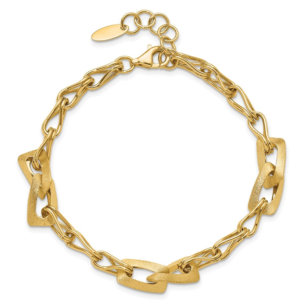 14K Polished and Satin Fancy Link with 1in ext. Bracelet 8.5  inches