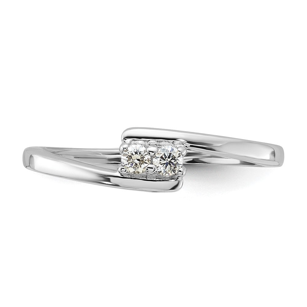Sterling Silver Polished Horizontal Two Stone Diamond Ring