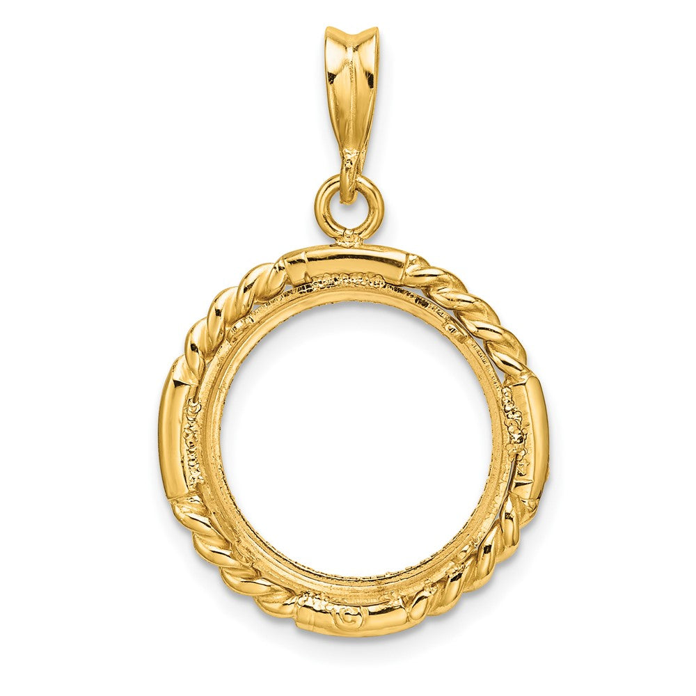 Wideband Distinguished Coin Jewelry 14k Polished Quadruple Twist and Diamond-cut 15.0mm Prong Coin Bezel Pendant