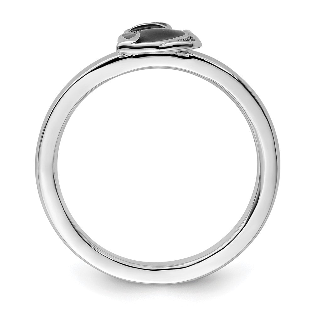 Sterling Silver Stackable Expressions Black Enameled Cat Ring Size -8