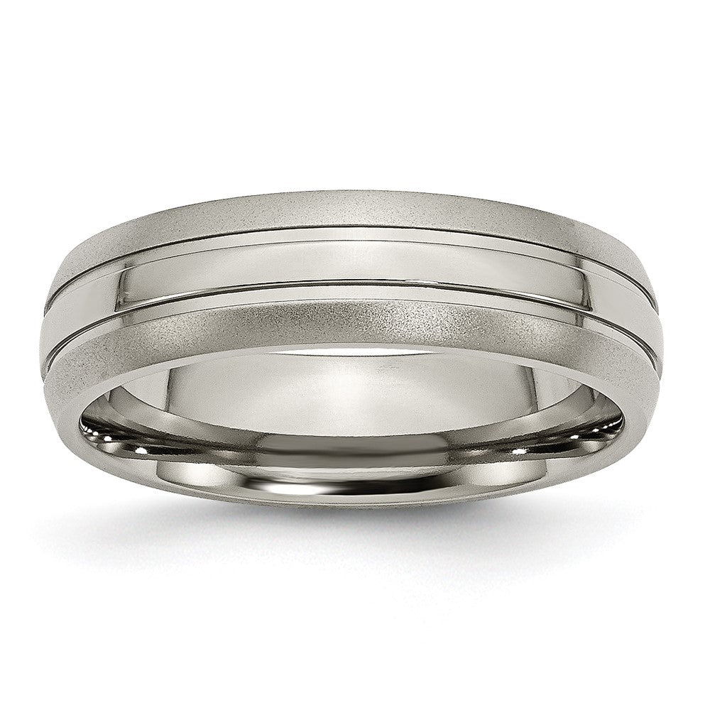 Titanium Brushed and Polished 6mm Grooved Band Size - 9