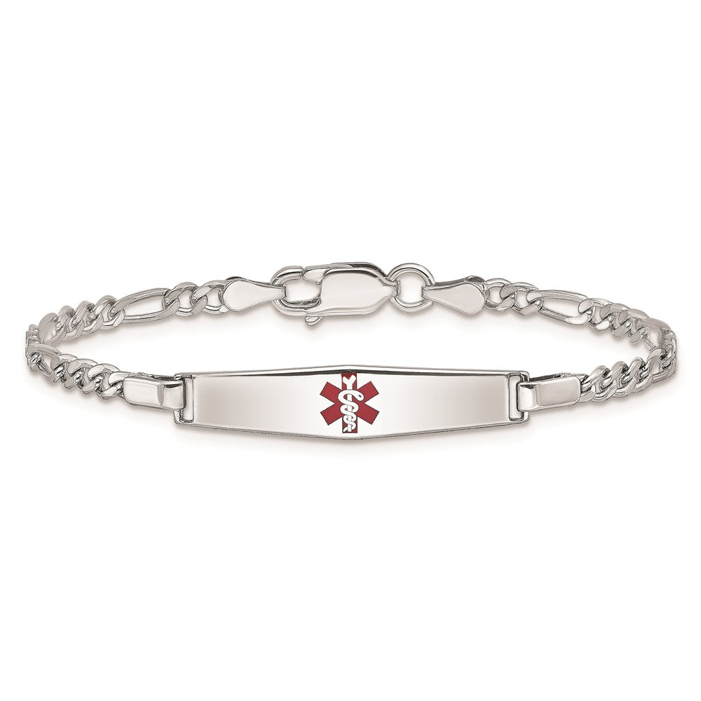 Sterling Silver Rhod-plated Children's Medical ID Bracelet w/Figaro 6 inches