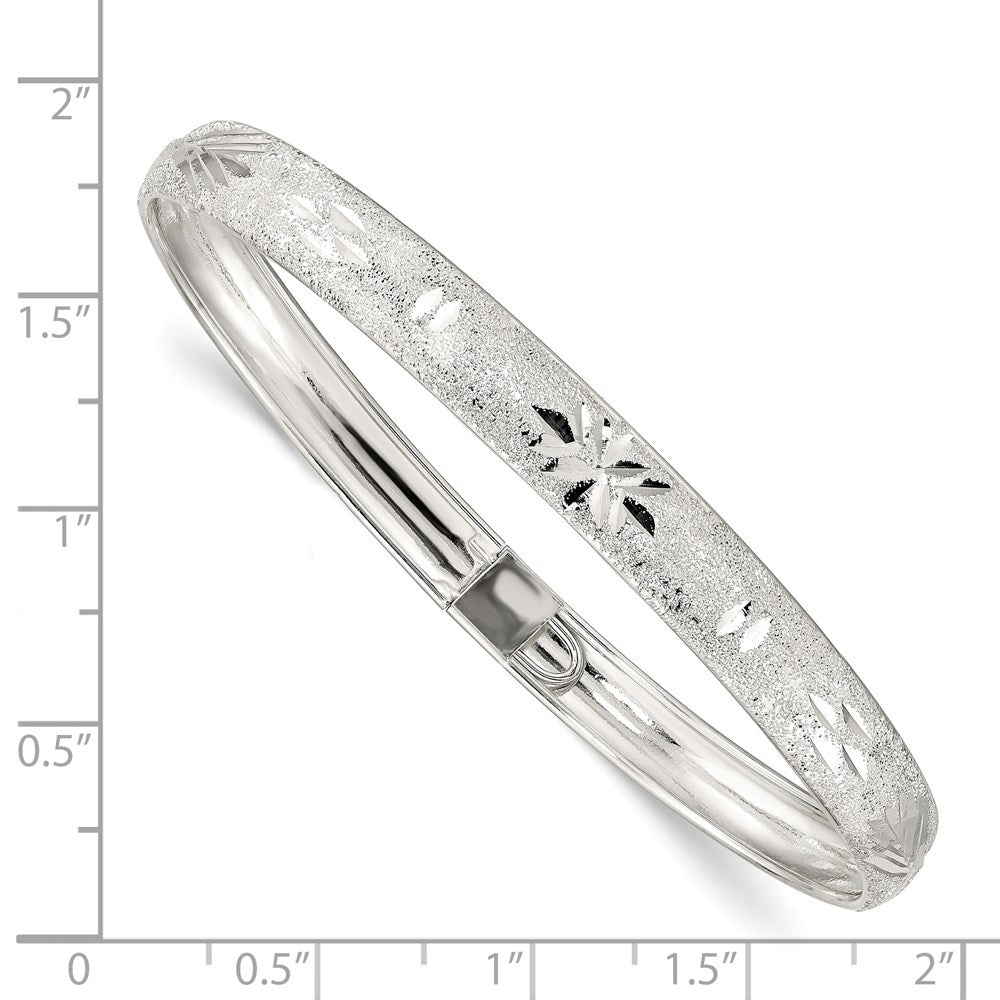 Sterling Silver 6.5mm Laser and Diamond-cut Flexible Bangle 7.25 inches