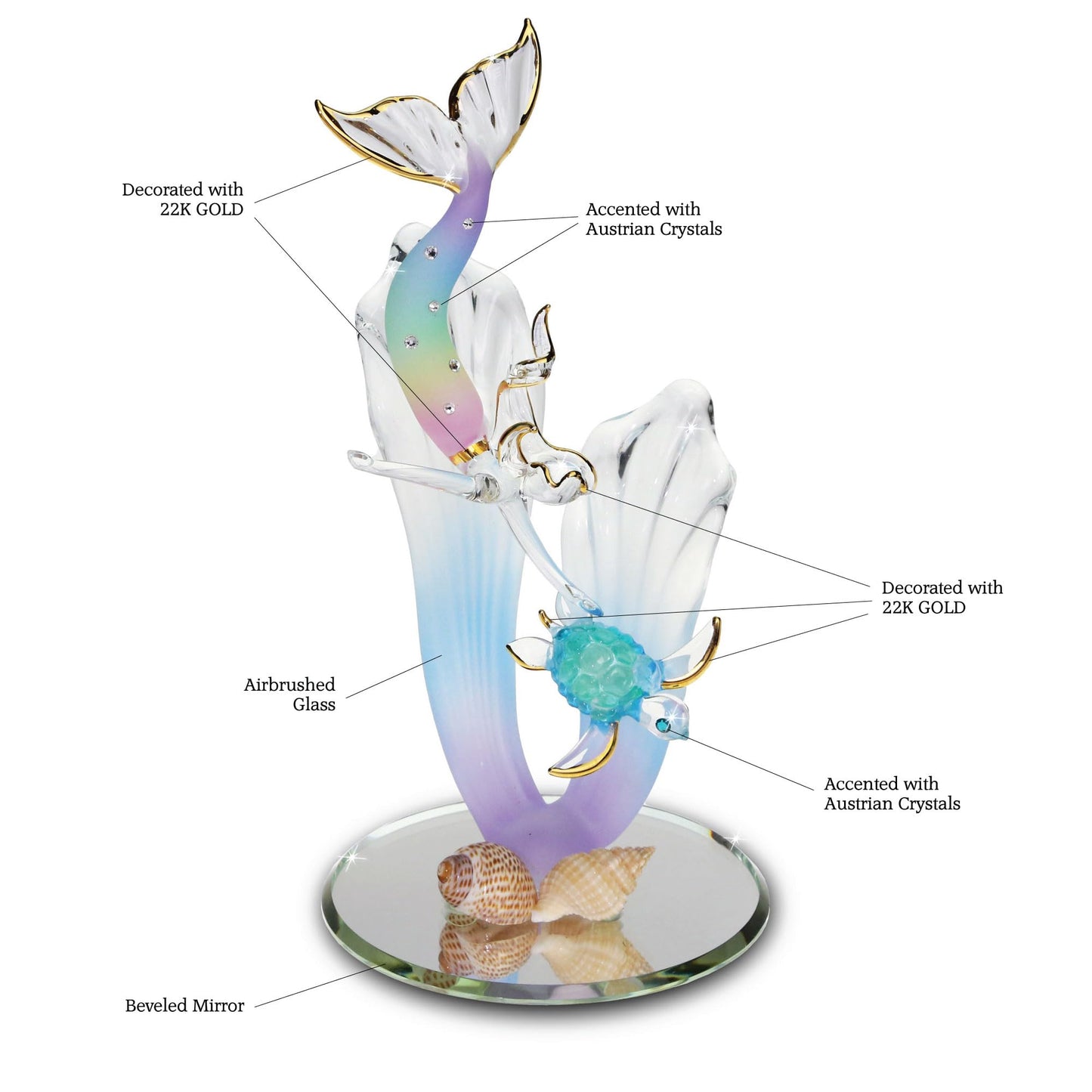Glass Mermaid  Turtle Figurine