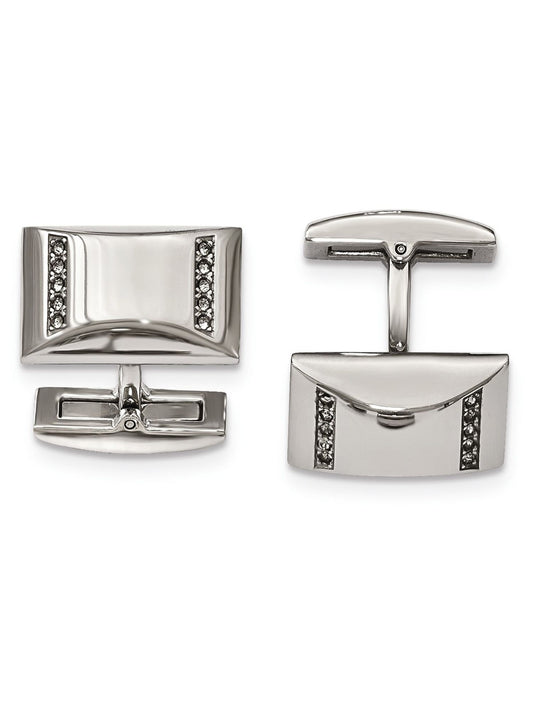 Stainless Steel Polished CZ Rectangle Cuff Links
