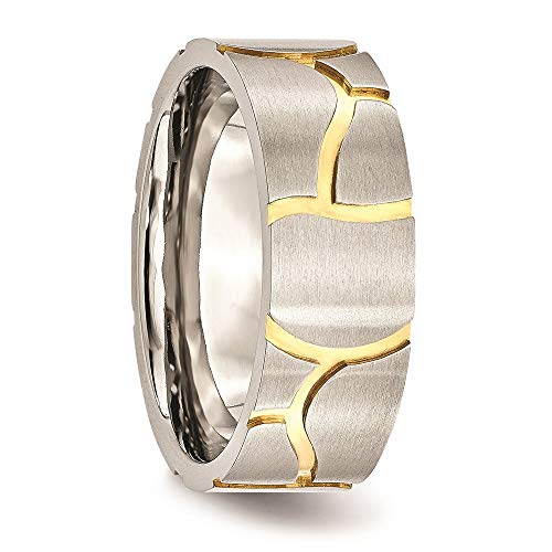 Stainless Steel Satin and Grooved Gold Plated Brushed Mens 8mm Band Ring Size 10.5 -  for Men