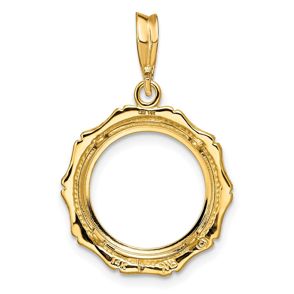 Wideband Distinguished Coin Jewelry 14k Polished and Textured Bamboo 14.0mm Prong Coin Bezel Pendant