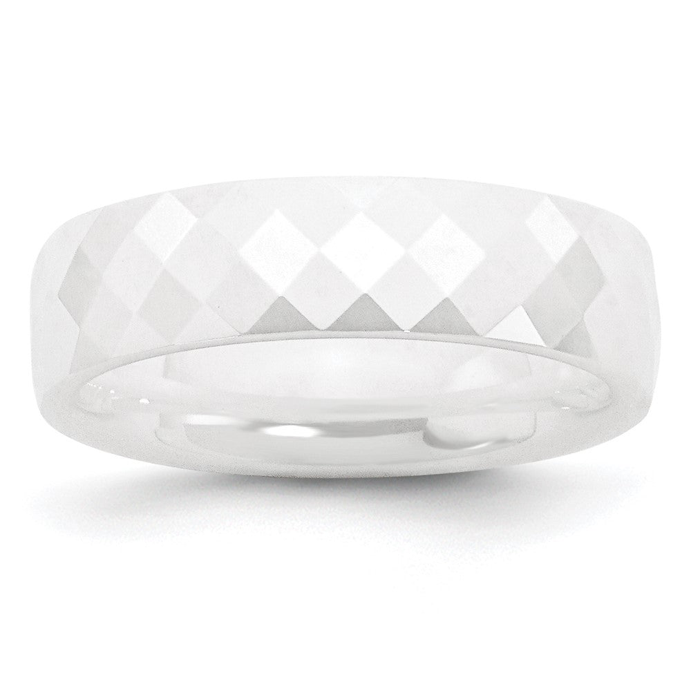 Ceramic White 6mm Faceted Polished Band Size - 7.5