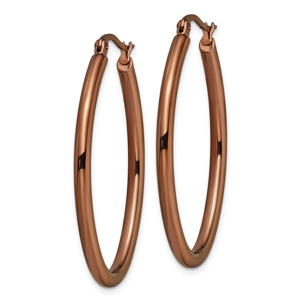 Stainless Steel Polished Brown IP 40mm Diameter Oval Hoop Earrings