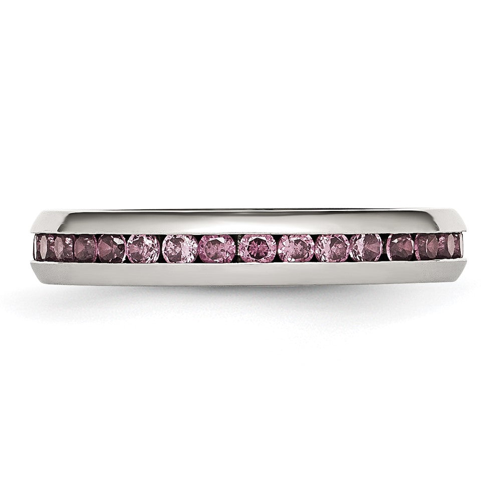 Stainless Steel Polished 4mm June Pink CZ Ring Size - 9