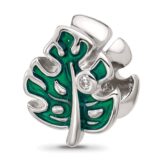 Sterling Silver Reflections CZ Enamel Leaf