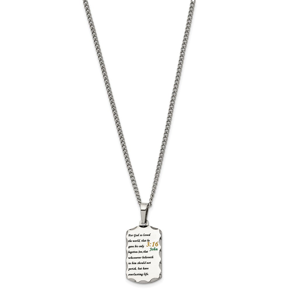 Stainless Steel Polished Acid Etched John 3:16 Dog Tag 24in Necklace