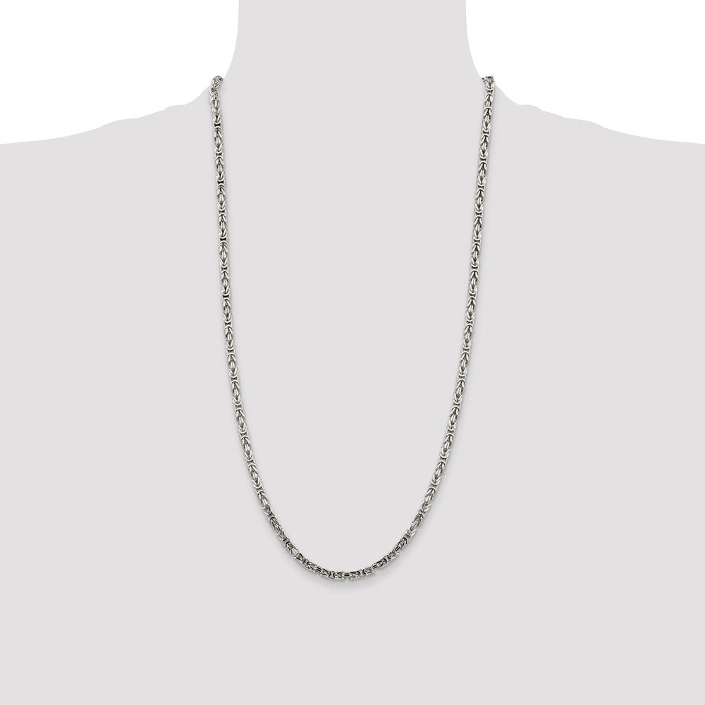 Sterling Silver 3.25mm Byzantine Chain 28 Inches