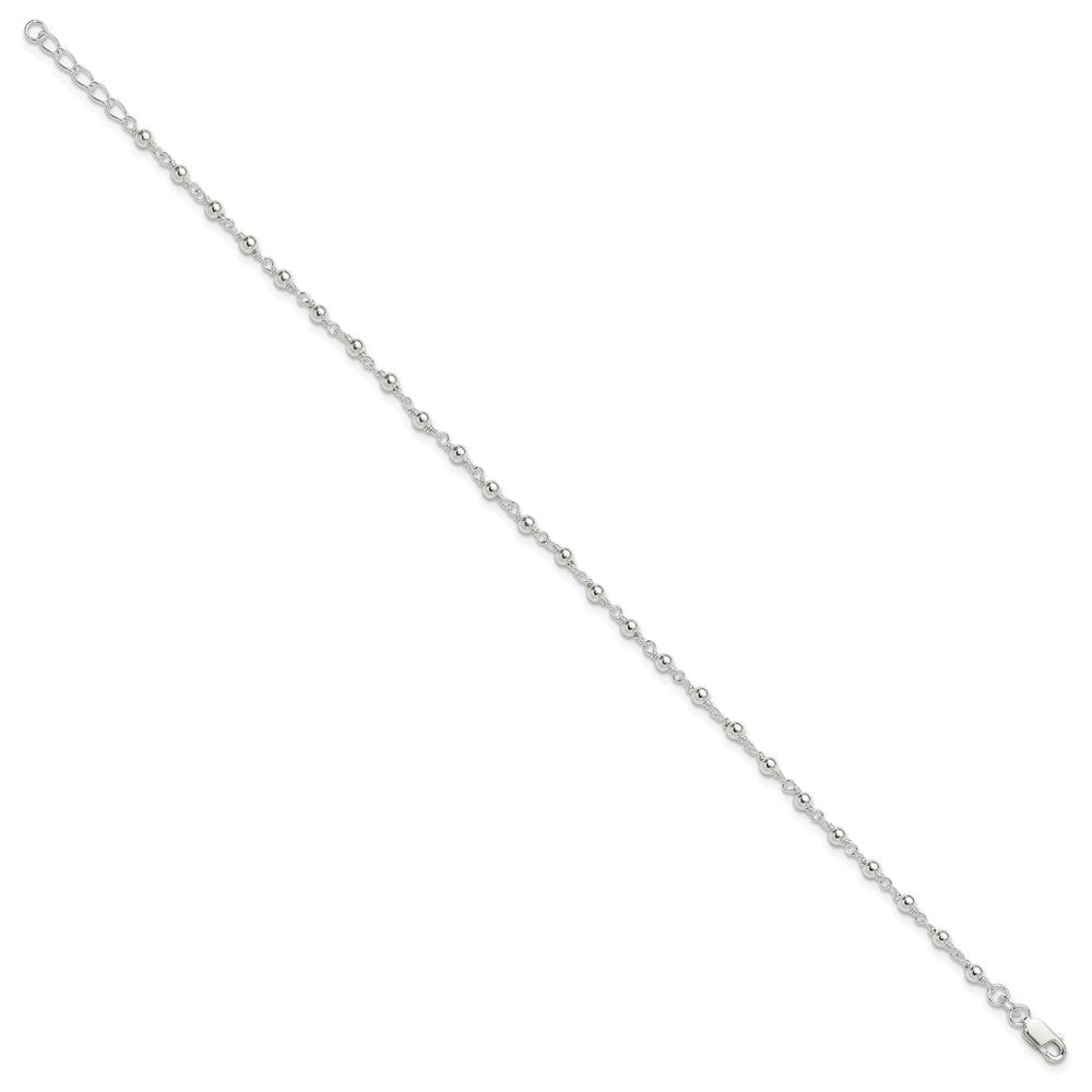 Sterling Silver Fancy Beaded 9 inch Plus 1 inch Extender Lobster Clasp Anklet 10 inches