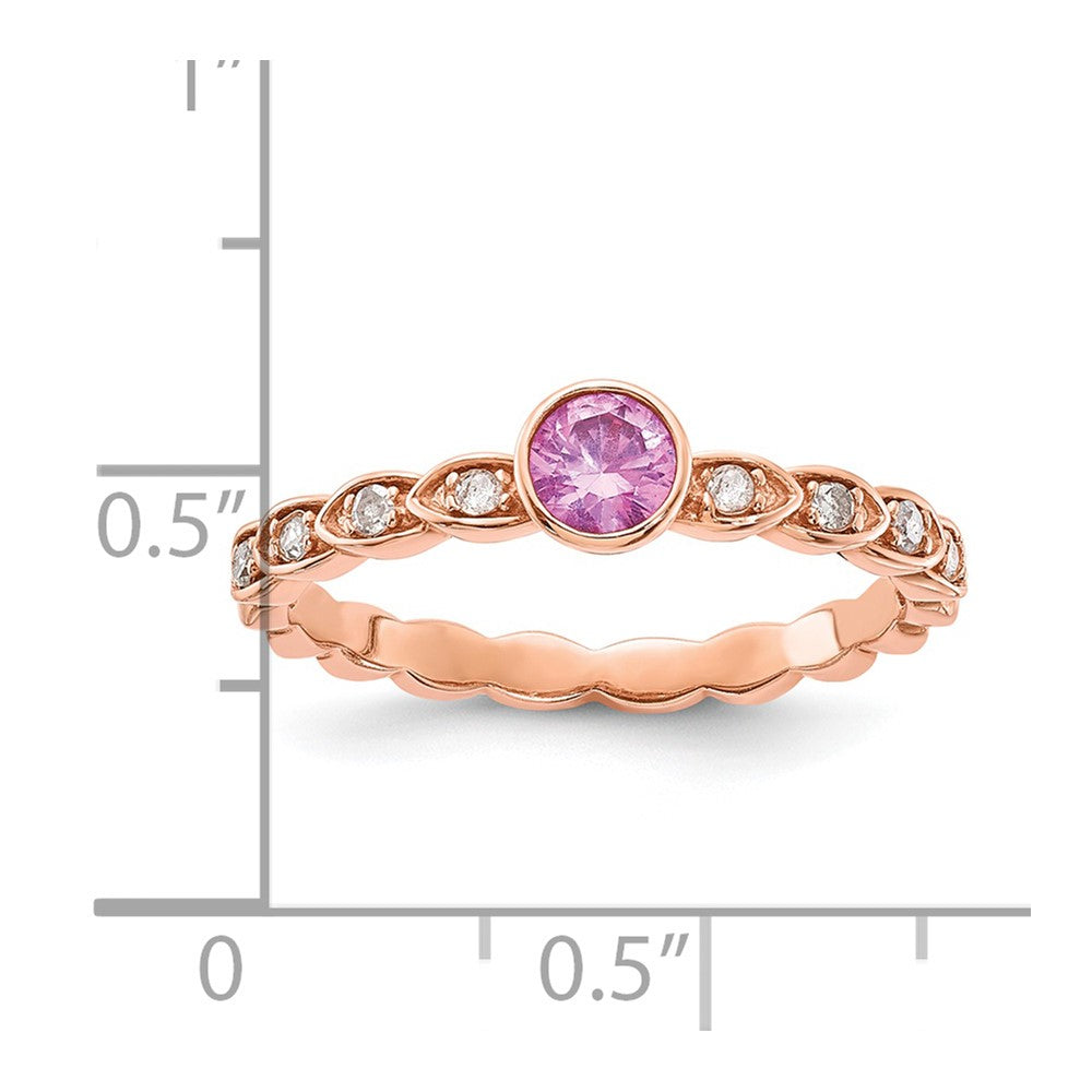 Sterling Silver Rose Tone Created Pink Sapphire and Diamond Ring