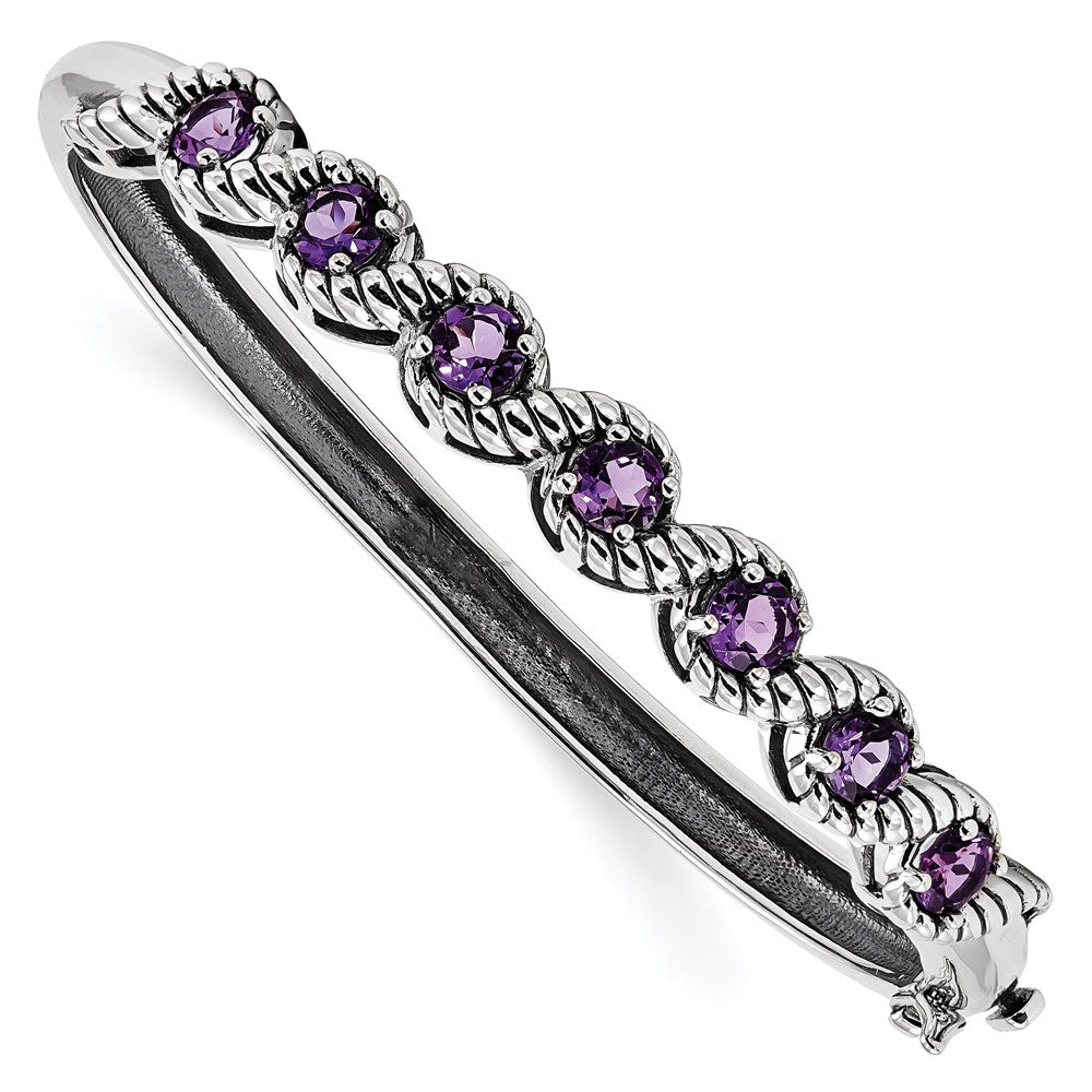 Sterling Silver Rhodium-plated Amethyst Hinged Bangle 7.25 inches