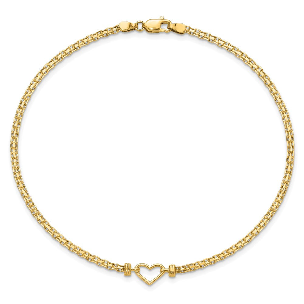 14k Polished Open-Heart 10inch Anklet 10 inches