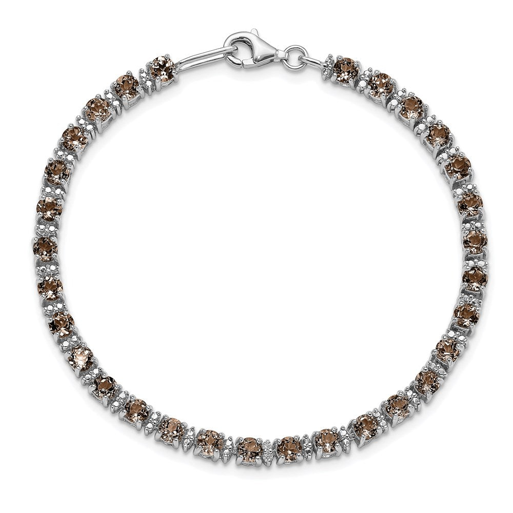 Sterling Silver Rhodium-plated Smoky Quartz and Diamond Bracelet 7 inches