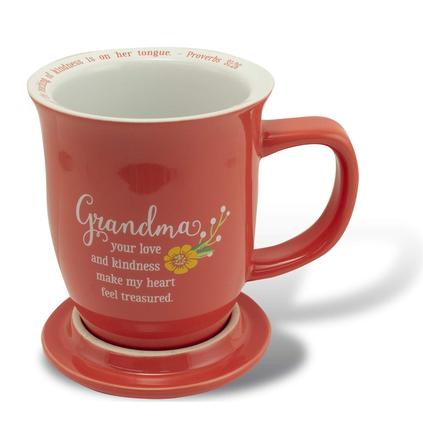 GRANDMA Coral Floral 15 oz. Ceramic Mug and Coaster Set Boxed QGM21142