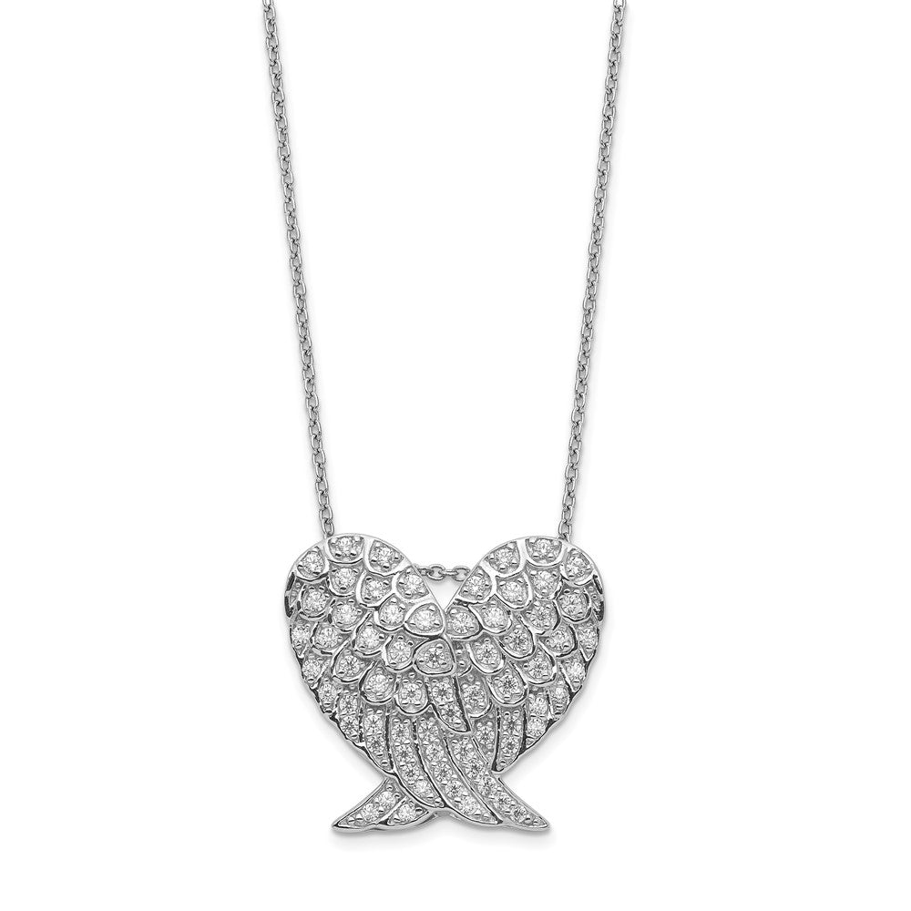 Sterling Silver CZ Heart Wing Pendant with 18 chain