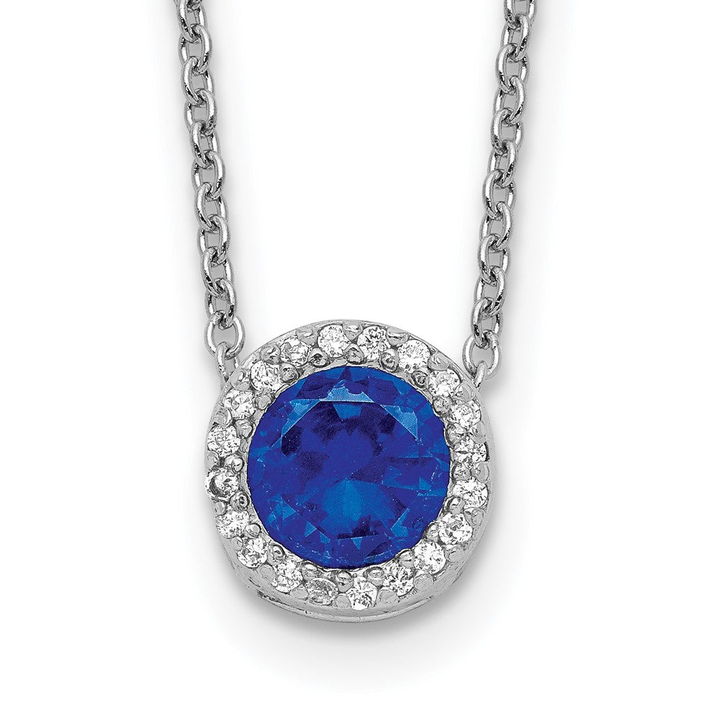 Cheryl M Sterling Silver Rhodium-plated Brilliant-cut Lab Created Dark Blue Spinel and Brilliant-cut White CZ Round Halo 18.25 Inch Necklace 18.25 Inches