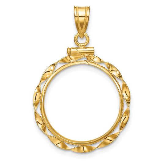 Wideband Distinguished Coin Jewelry 14k Polished Hand Twisted Ribbon 18.0mm x 1.35mm Screw Top Coin Bezel Pendant