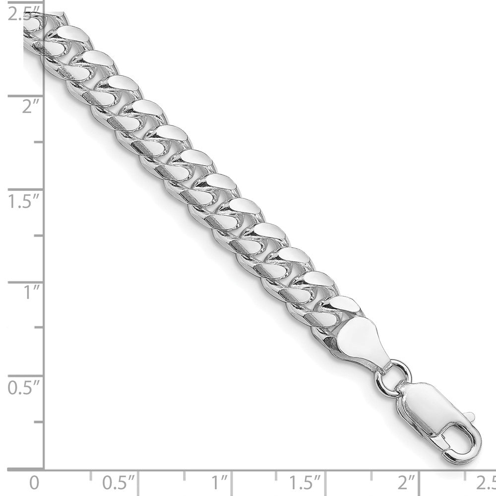 Sterling Silver Rhodium-plated 7mm Domed w/ Side D/C Curb Chain 9 inches