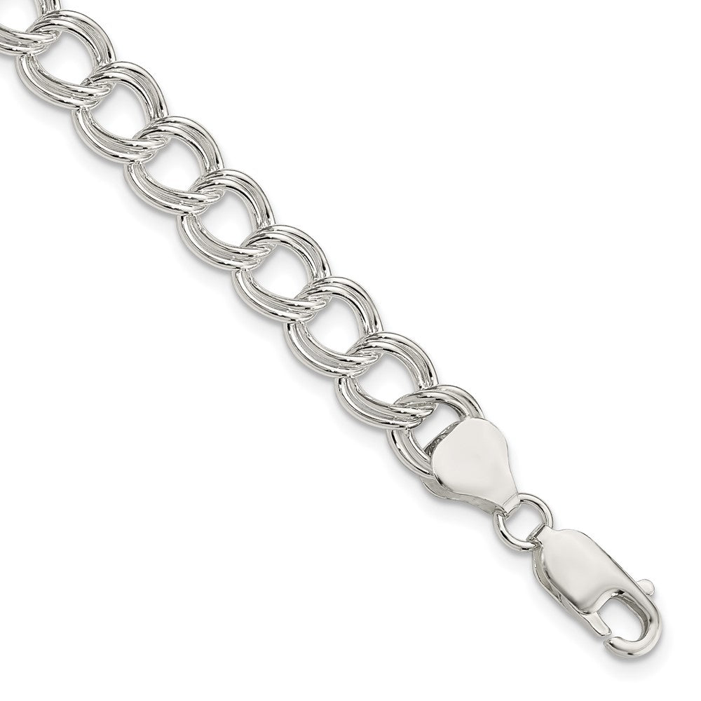 Sterling Silver 7.75mm Solid Double Link Charm Bracelet 8 inches