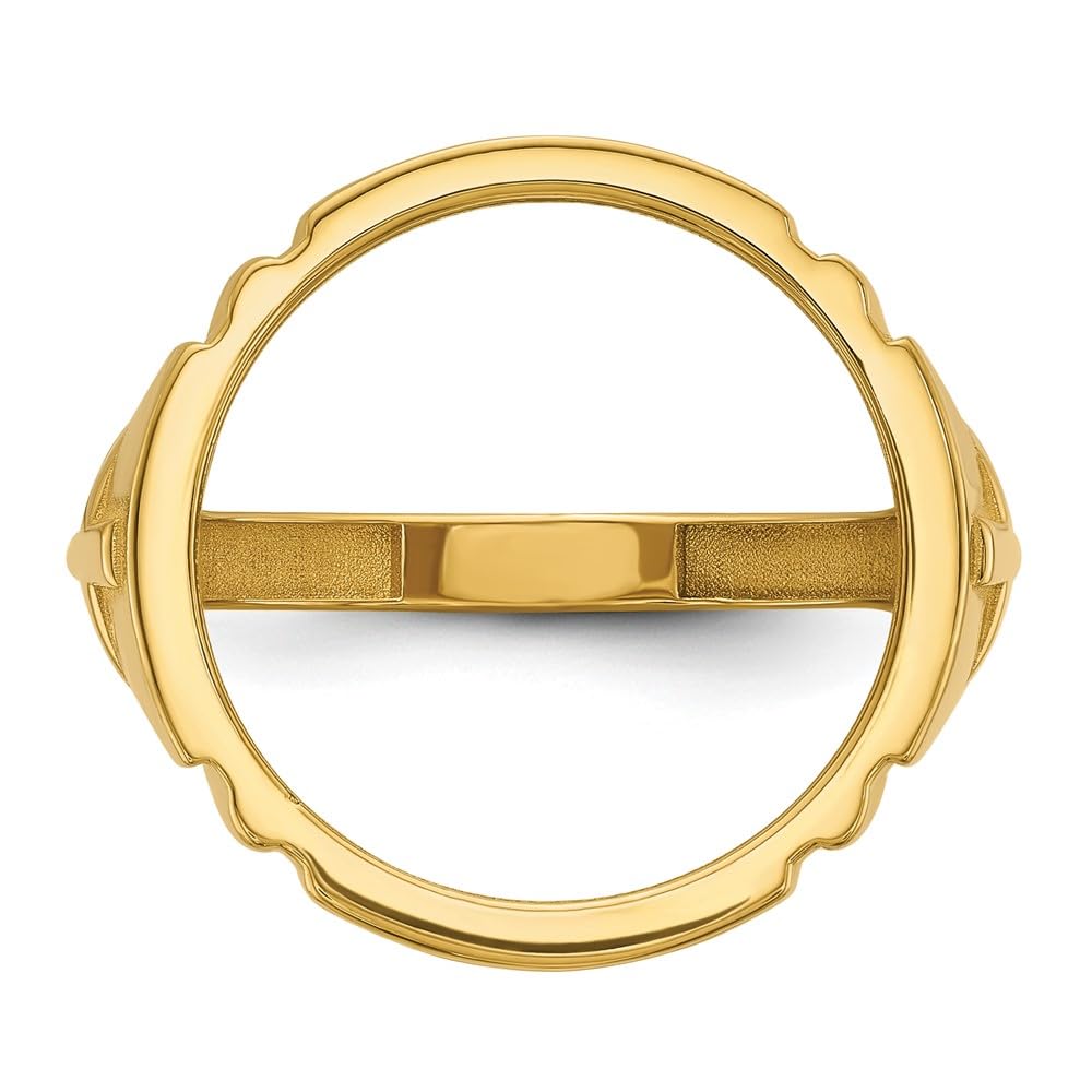 Wideband Distinguished Coin Jewelry 14k Men's Polished with Cross Sides 16.5mm Coin Bezel Ring