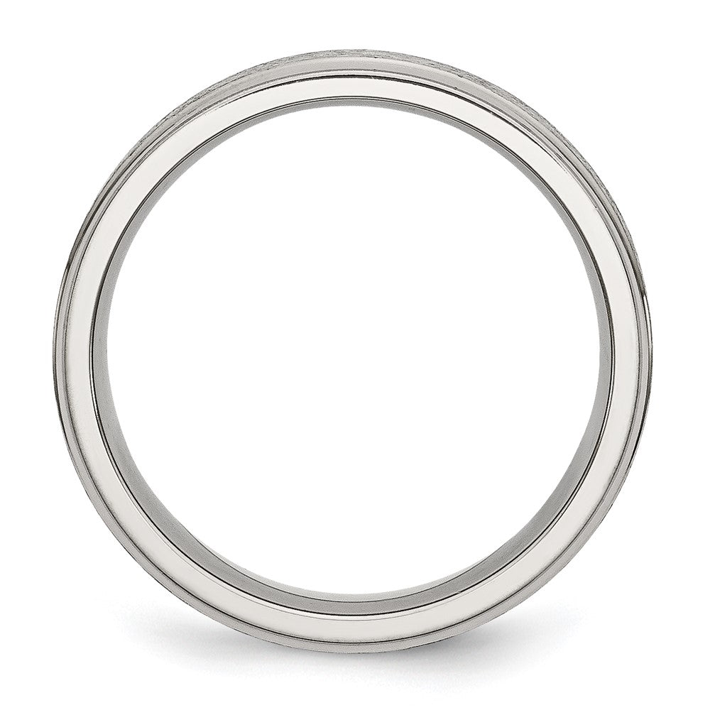 Stainless Steel Polished w/Satin Center 6mm Ridged Edge Band Size - 10.5