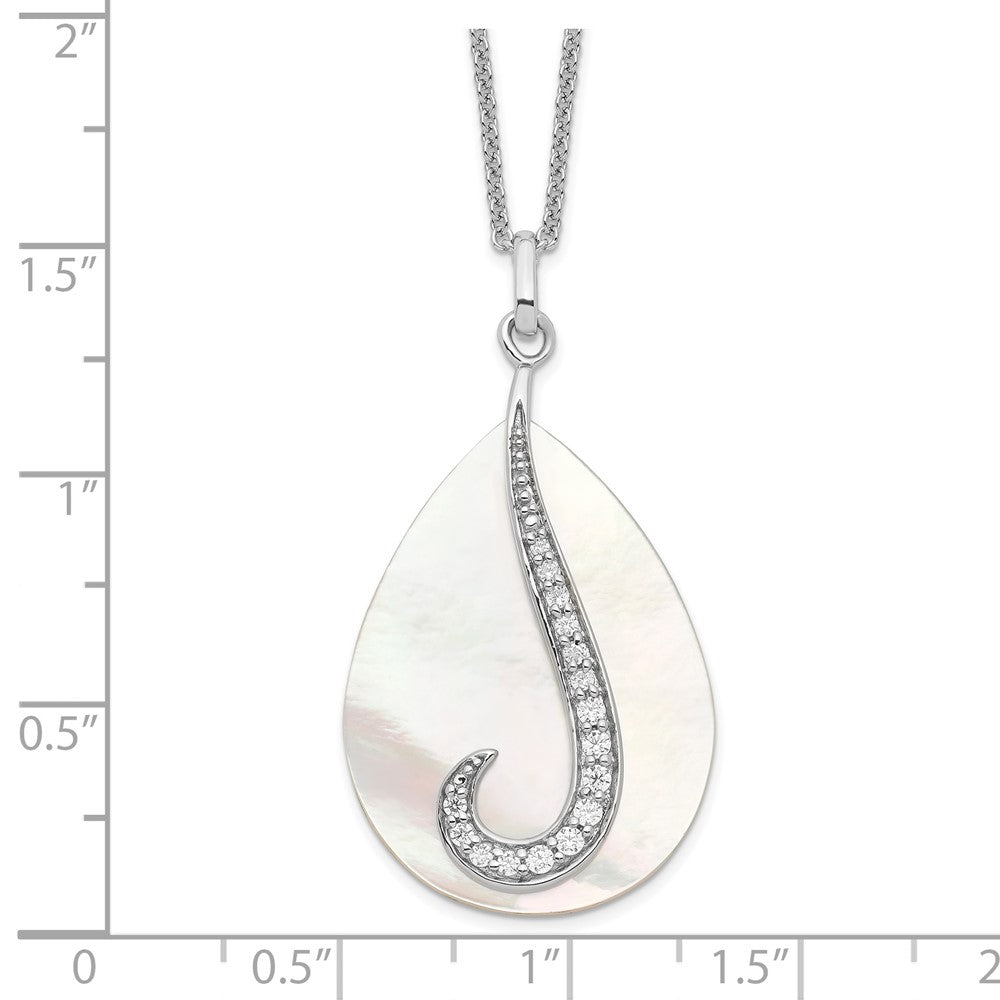 Sentimental Expressions Sterling Silver Rhodium-plated Mother of Pearl CZ Tear From Heaven 18in Necklace 18 Inches