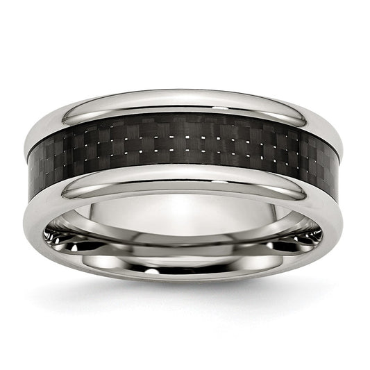 Stainless Steel Polished w/ Black Carbon Fiber Inlay 8mm Band Size - 10