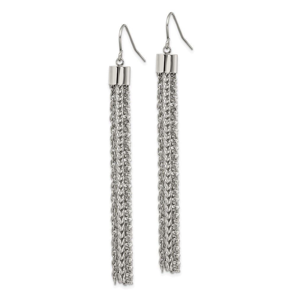 Stainless Steel Polished Multi Strand Chain Dangle Earrings
