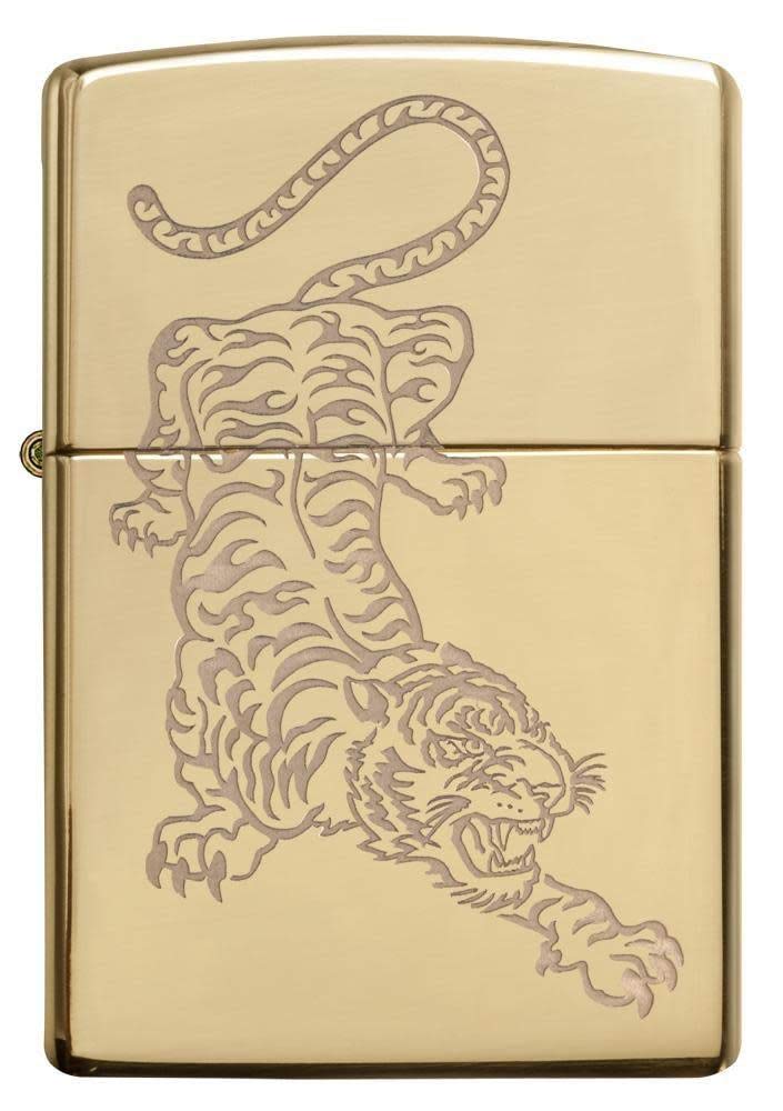 Zippo High Polish Brass Tiger Design Pocket Lighter