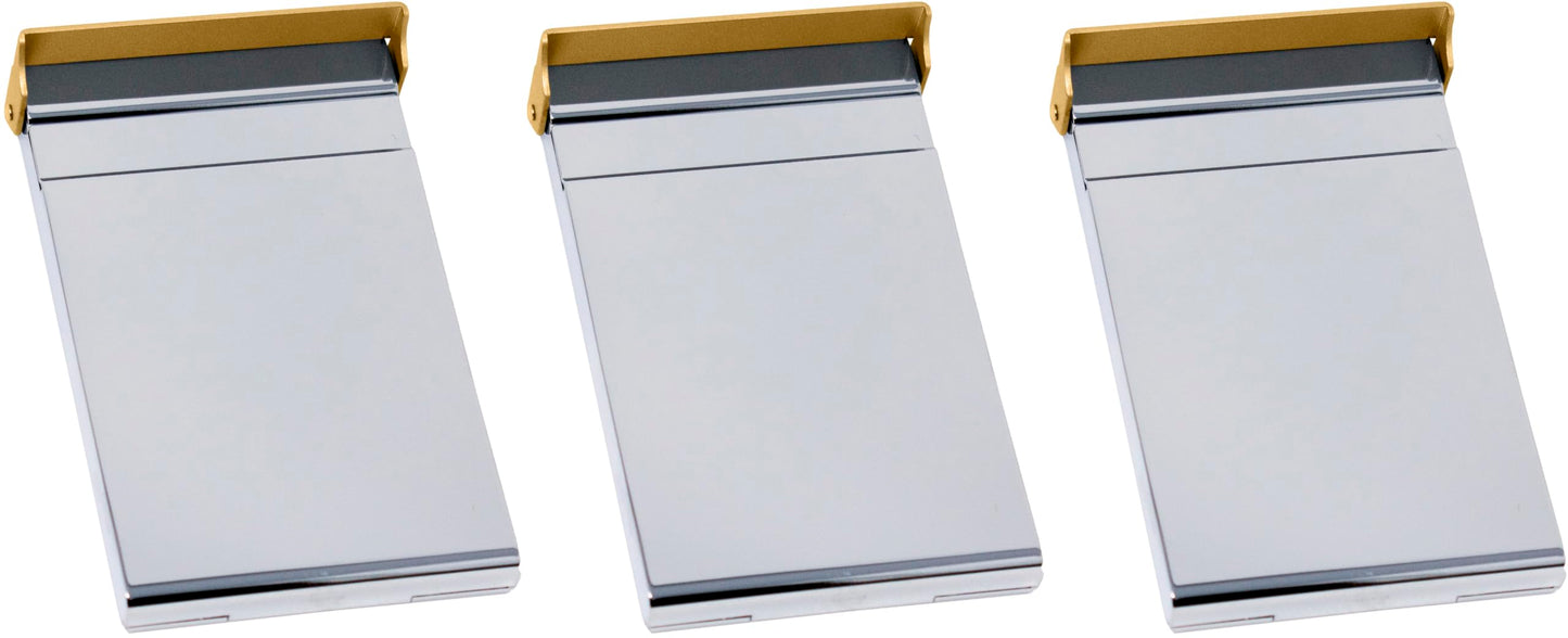 Set of 3 Brushed Metal Business Card Case Holders With Bar Closure Mechanism (Vertical, Silver Gold)