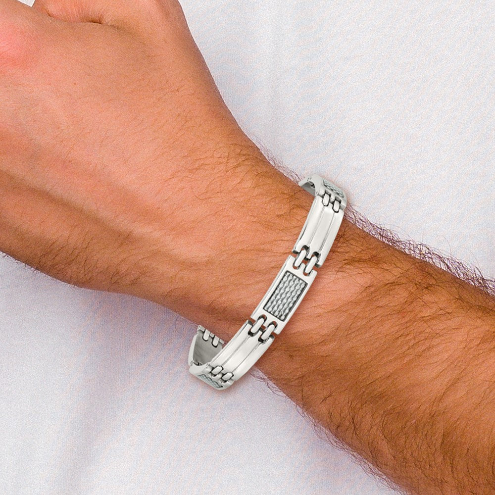 Stainless Steel Polished Grey Carbon Fiber Inlay 8.5in Bracelet 8.5 inches
