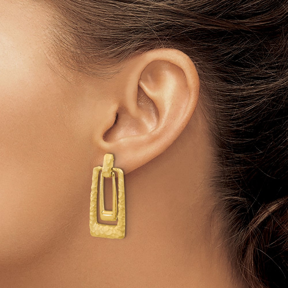14K Polished and Satin Rectangle Dangle Post Earrings