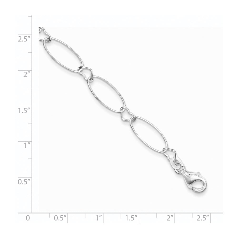 Sterling Silver Oval Link w/Hearts Bracelet 7.5 inches