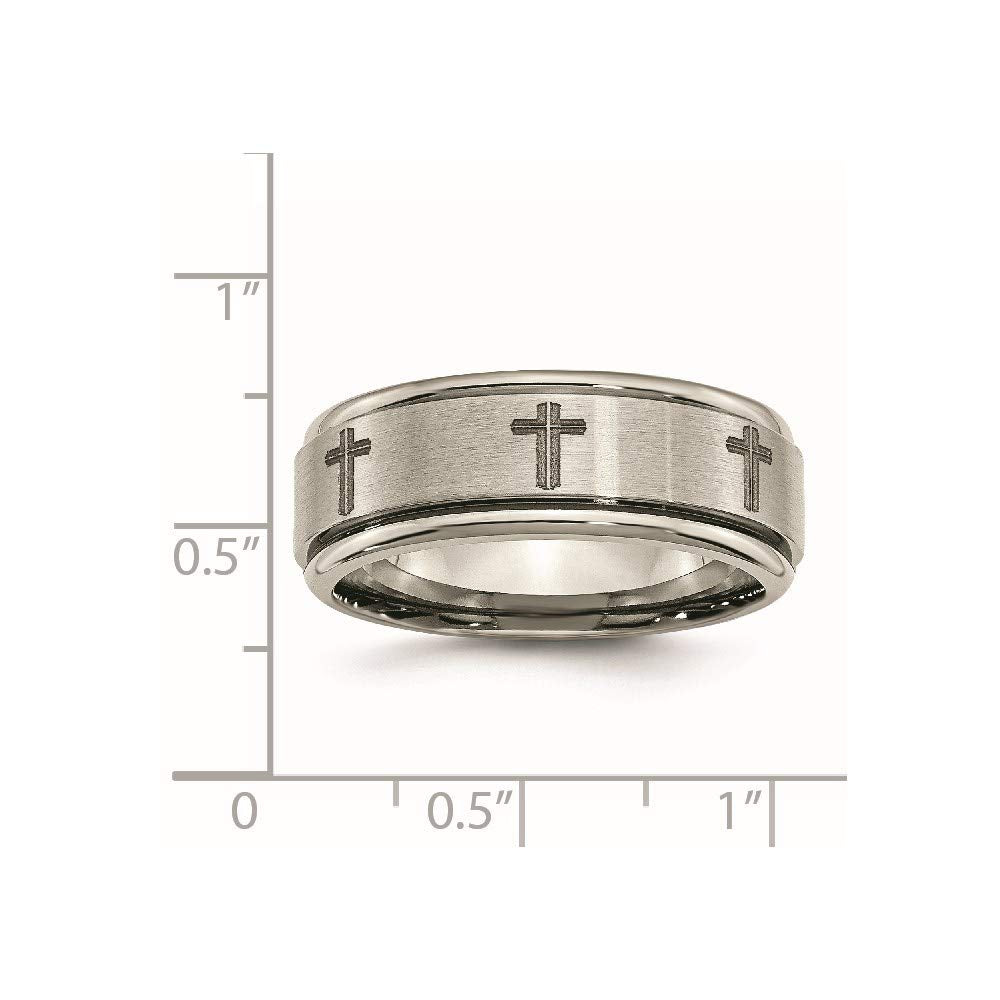 Titanium Ridged Edge 8mm Laser Design Brushed & Polished Band