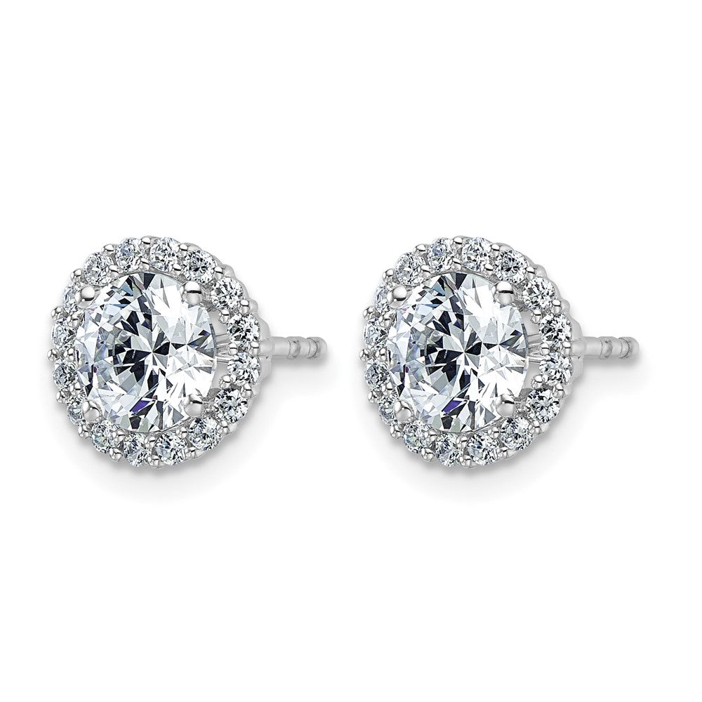 14k White Gold Moissanite Halo Post Earrings