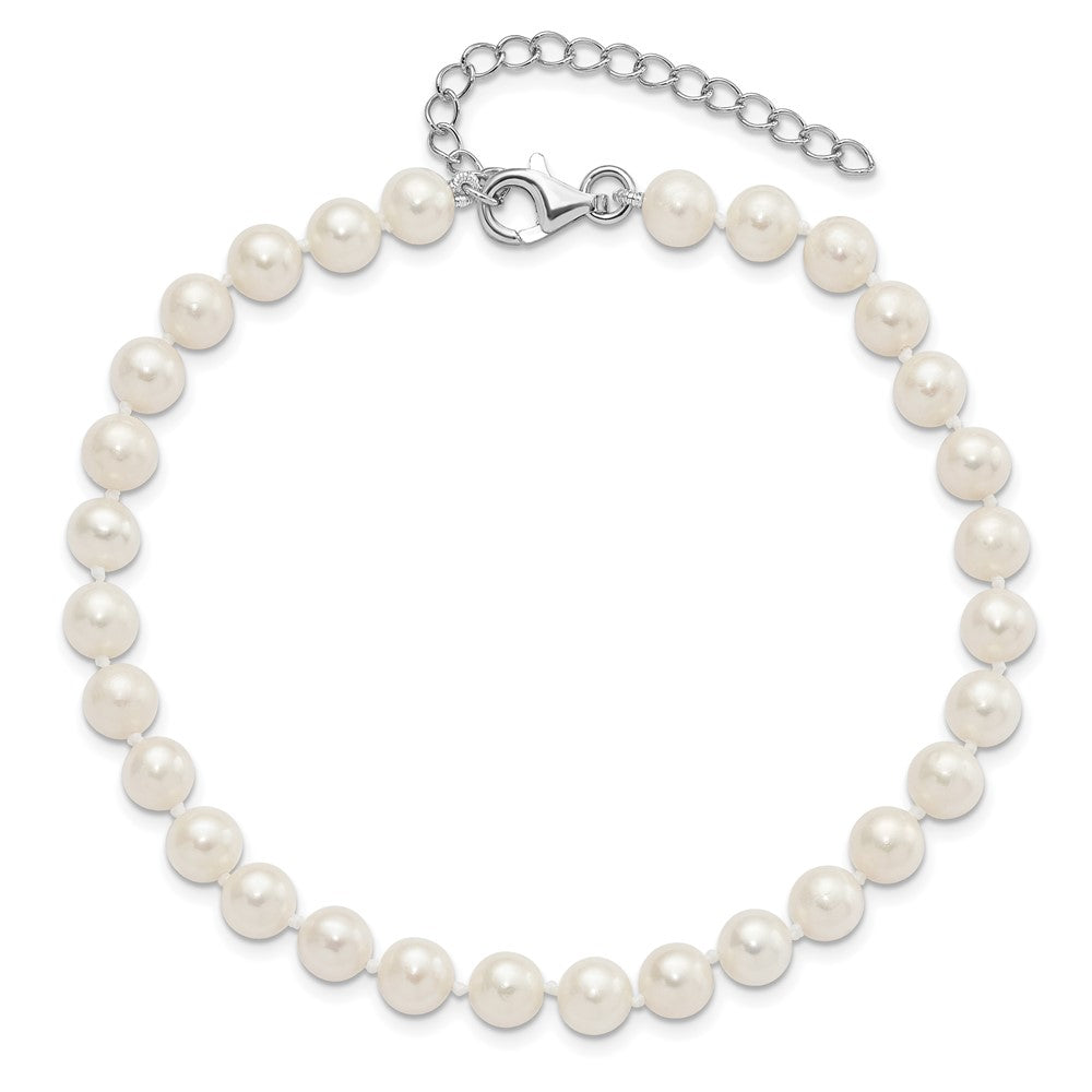 Sterling Silver Rhodium-plated 6-7mm White Near-Round Freshwater Cultured Pearl 8.5 inch with 2 inch Extension Anklet 8.5 inches